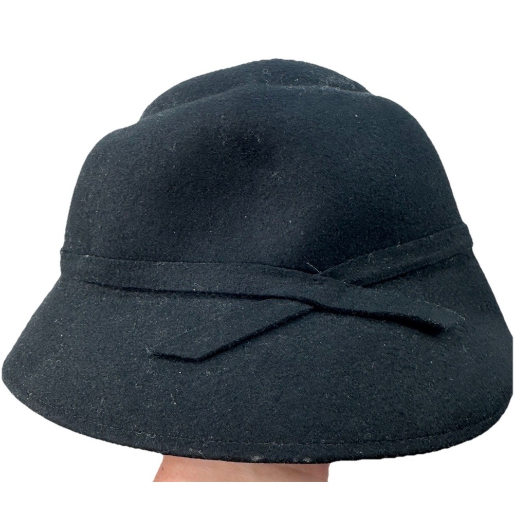 Made in Italy Cashmere Bucket Hat Women S Black 100% Wool 20s Flapper Elegant - Picture 1 of 8